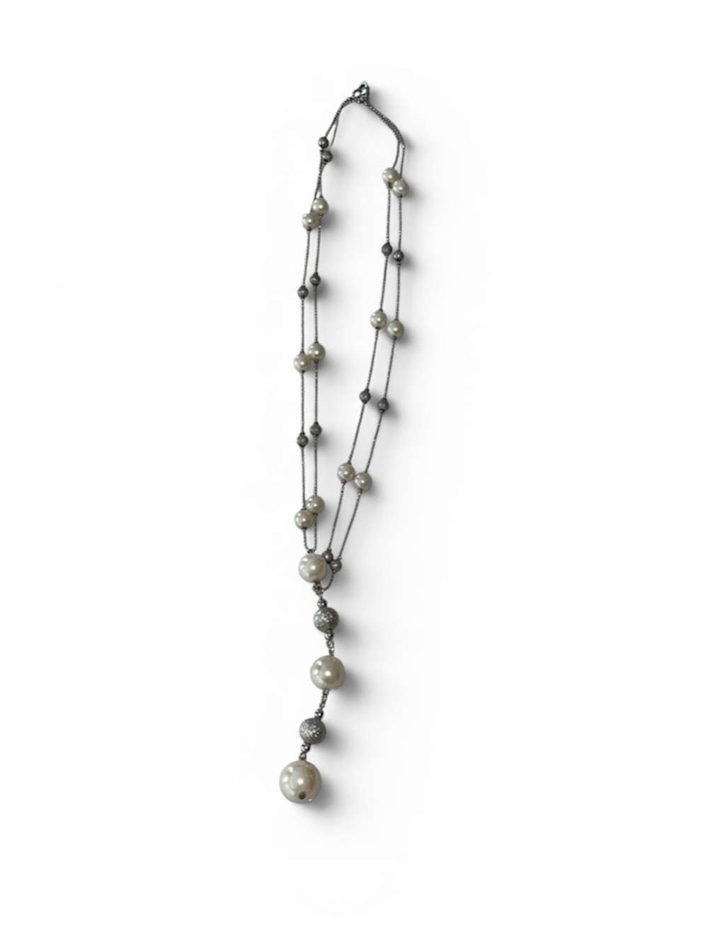 Elegant Silver-Tone Pearl Drop Necklace - White Pearls